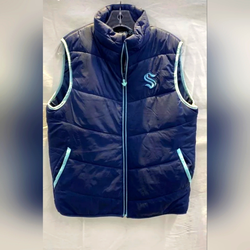 Seattle Kraken Hockey Full Zip Up Quilted Puffer Vest Jacket coat M unisex